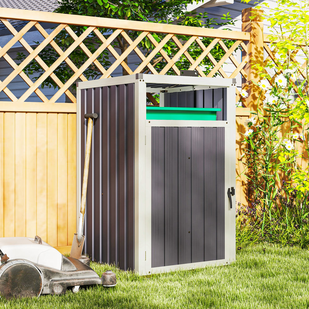 Outsunny Single Garbage Bin Shed, Lockable Outdoor Storage Shed with Openable Lid, Galvanized Frame for Garden Patio, Dark Grey
