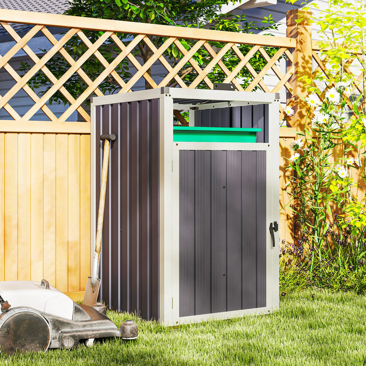 Outsunny Single Garbage Bin Shed, Lockable Outdoor Storage Shed with Openable Lid, Galvanized Frame for Garden Patio, Dark Grey