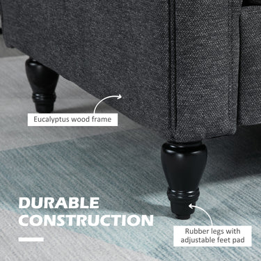 HOMCOM Vintage Loveseat, Upholstered Love Seat Furniture, Chenille-feel Fabric 2 Seater Sofa Couch with Rolled Arms, Gourd-Shaped Rubber Wood Legs for Living Room, Dark Grey