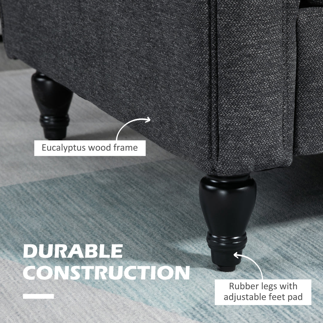 HOMCOM Vintage Loveseat, Upholstered Love Seat Furniture, Chenille-feel Fabric 2 Seater Sofa Couch with Rolled Arms, Gourd-Shaped Rubber Wood Legs for Living Room, Dark Grey