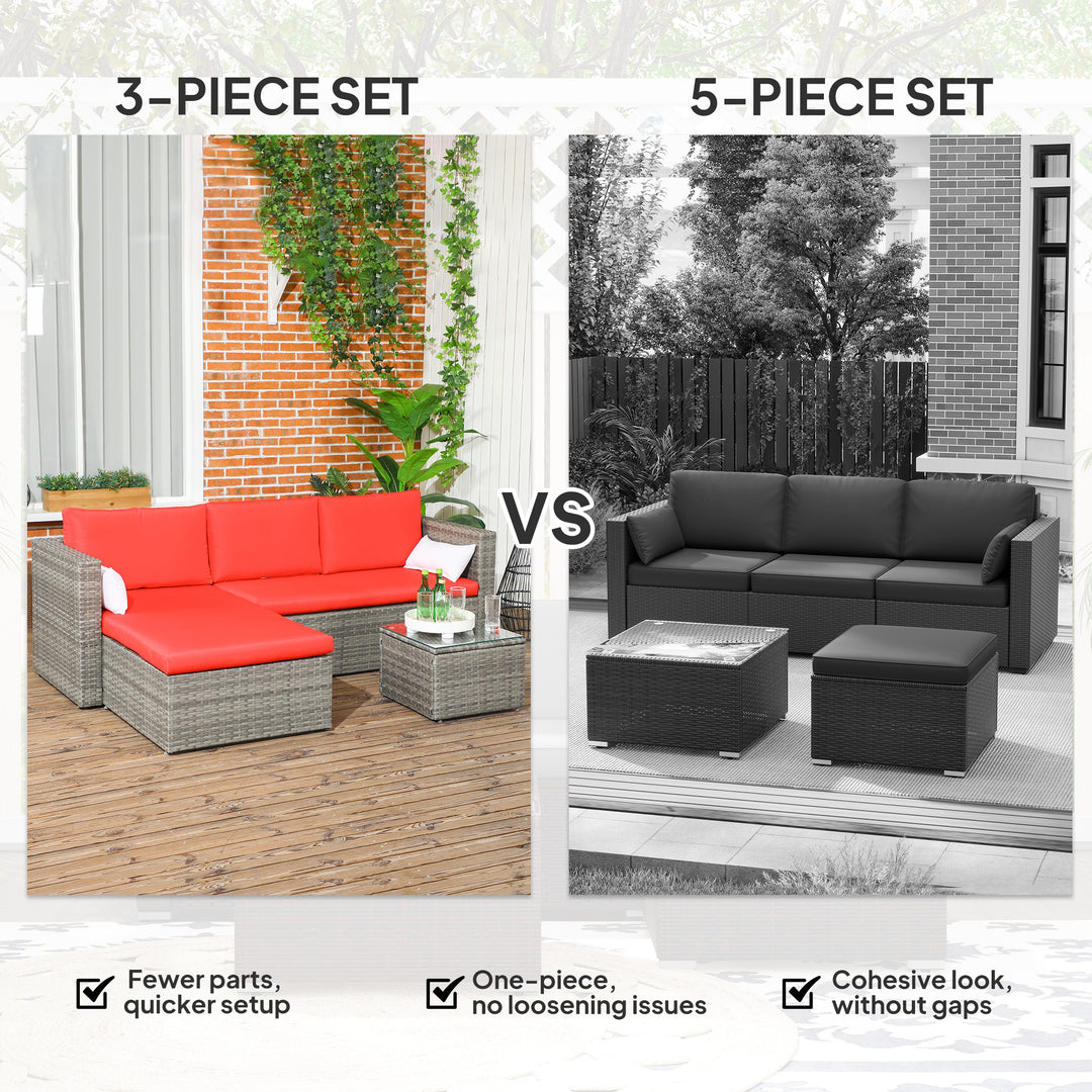 Outsunny 3pcs Modern Rattan Sofa Set, Wicker Patio Furniture Set with Coffee Table, Cushions, Pillows