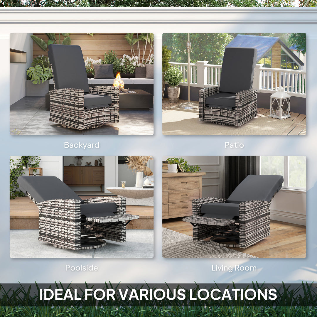 Outsunny Outdoor Rattan Wicker Lounge Chair with Footrest & Soft Cushion for Patio, Garden, Backyard, Sky Blue