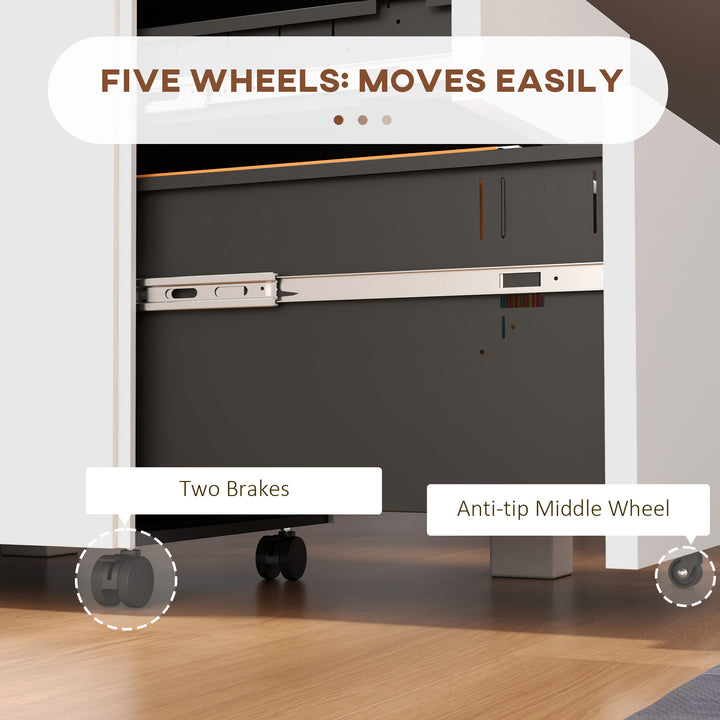 Vinsetto Vertical Steel Filing Cabinet on Wheels, 3-Drawer Lockable File Cabinet with Adjustable Hanging Bar for A4, Legal and Letter Size, Black