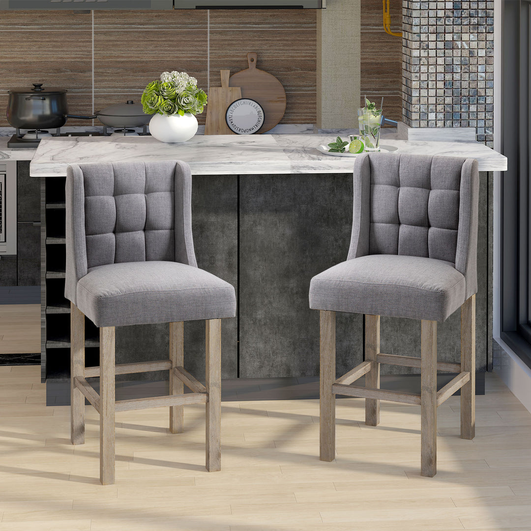 HOMCOM Modern Counter Bar Stools Tufted Upholstered Counter Chairs Set of 2 for Kitchen, Beige