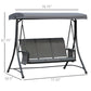 Outsunny 3 Person Porch Swing Outdoor Swing Chair with High Back Design, Side Pouches and Adjustable Canopy, Dark Grey