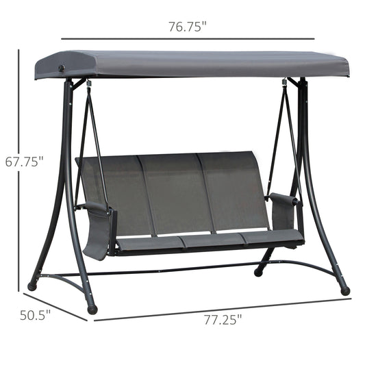 Outsunny 3 Person Porch Swing Outdoor Swing Chair with High Back Design, Side Pouches and Adjustable Canopy, Dark Grey