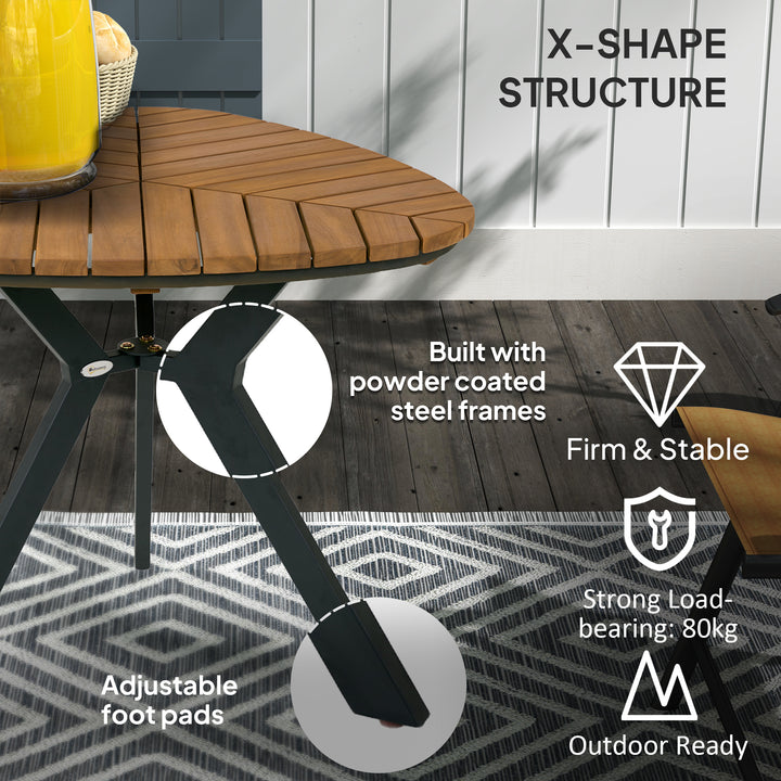 Outsunny 35.4" Outdoor Dining Table with Slatted Acacia Wood Leaf Tabletop, Patio Table with Steel Legs for Garden, Yard, Teak