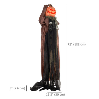 HOMCOM 6' Life Size Decoration Animatronic Skull Pumpkin Ghost Outdoor Halloween, Sound and Motion Activated