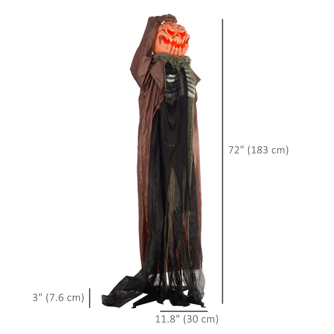 HOMCOM 6' Life Size Decoration Animatronic Skull Pumpkin Ghost Outdoor Halloween, Sound and Motion Activated