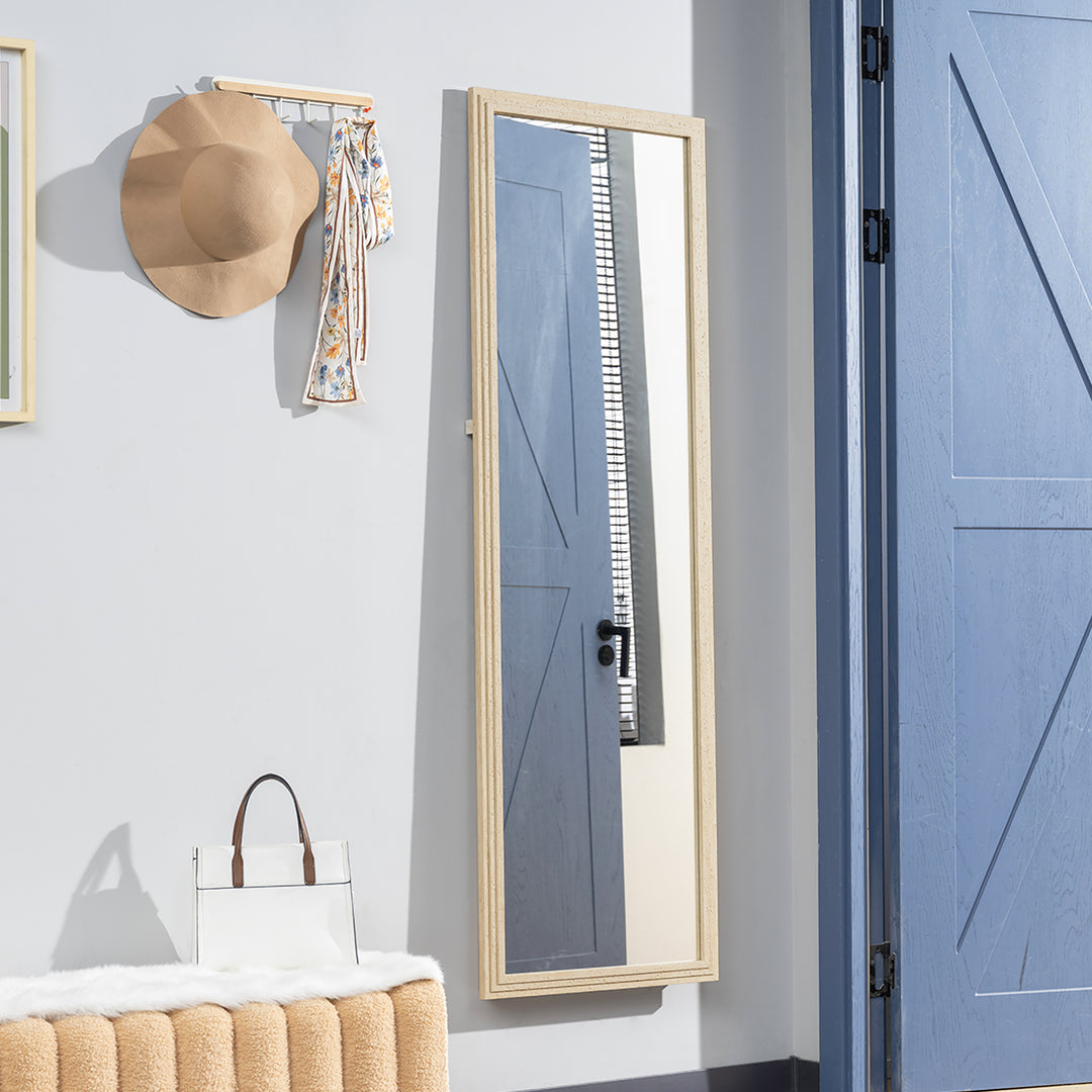 HOMCOM 64" x 21" Full Length Mirror, Standing, Wall-Mounted or Leaning Against Wall, for Bedroom, Living Room, Beige
