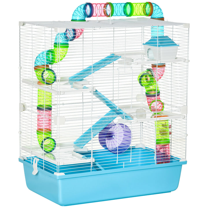 PawHut 23" Large Hamster Cage 5-Level with Tunnel Tube System, Blue