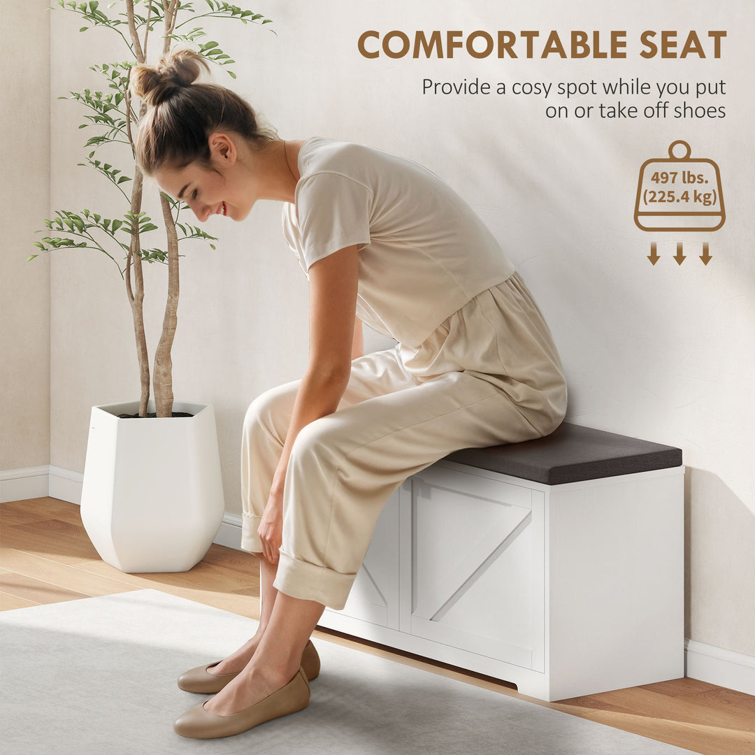 HOMCOM Shoe Storage Bench with Padded Seat, Entryway Bench Holds up to 352 lb, Shoe Organizer, 8 Pairs, Light Grey