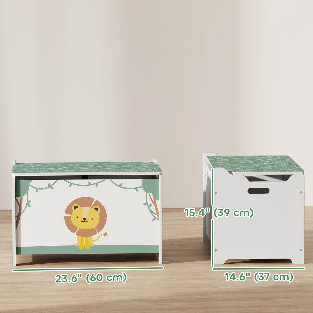 Qaba Toy Chest, Kids Storage Chest with Lid, Safety Hinges and Groove Handles for Boys, Girls, Pink