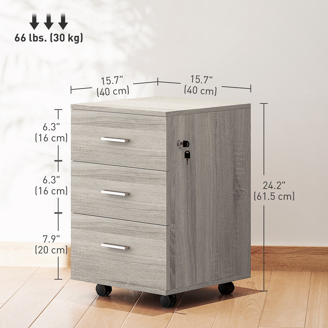 Vinsetto Mobile Filing Cabinet with Wheels, 3 Drawer File Cabinet with Lock and Keys for Home Office, White