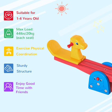 Qaba Kids Seesaw Safe Teeter Totter 2 Seats with Easy-Grip Handles Indoor Outdoor Living Room Playroom Backyard Equipment, for 12-48 Months, Multicolor