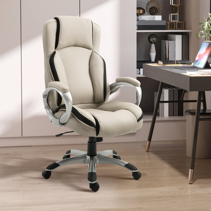 Vinsetto Office Chair PU Leather Executive on Rolling Wheels Task Computer Height Adjustable Swivel Ergonomic, Greige and Black