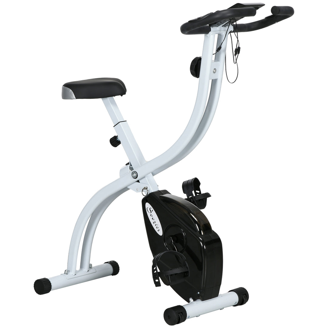 Soozier Foldable & Quiet Exercise Bike with 8-Level Magnetic Resistance, Pulse Sensor, Wheels and LCD Monitor, Black