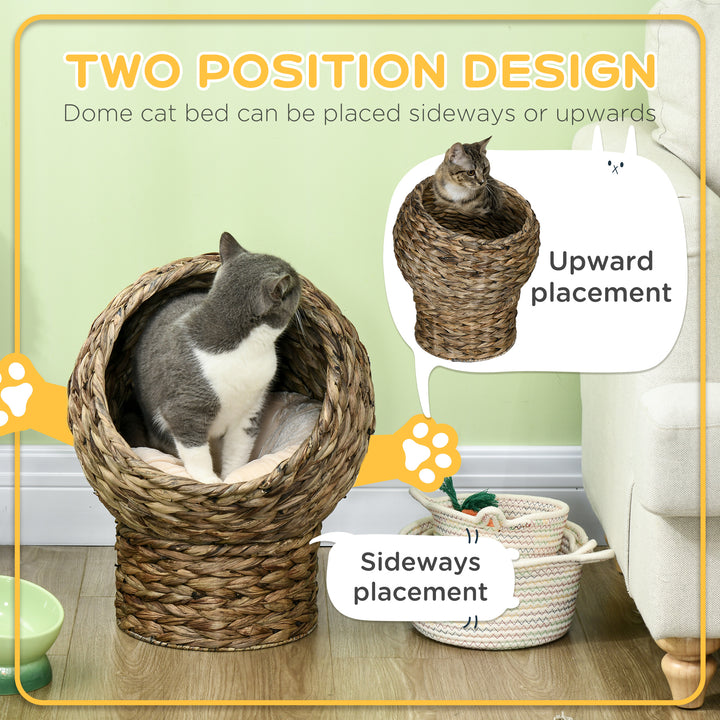 PawHut Wicker Cat Bed with Cushion, Stand, for Indoor Cats, Dark Brown