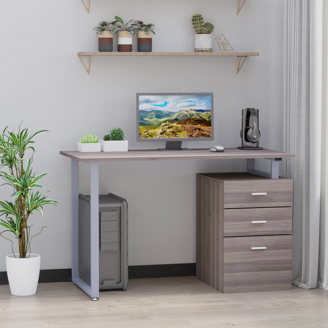 HOMCOM 47" Computer Desk Writing Table Workstation with Multi-Use Reversible File Drawers Metal Frame Home Office Furniture, White