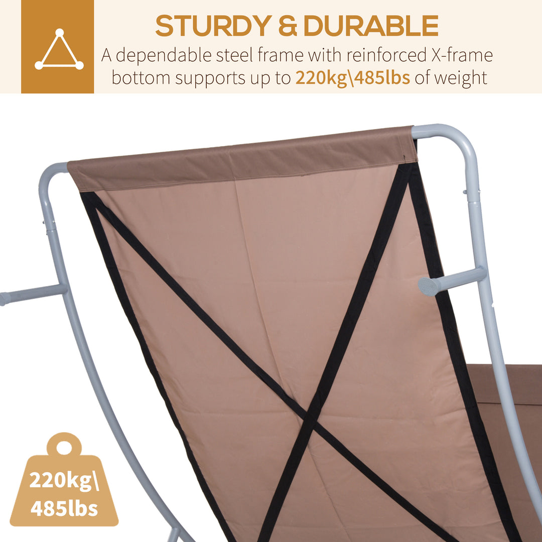 Outsunny 79" Outdoor Lounge Chair with Canopy, Double Chaise Lounger Hammock Bed w/ Pillow and Wheels, Brown
