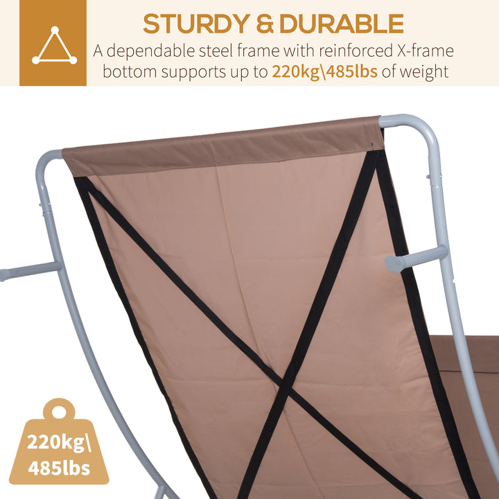 Outsunny 79" Outdoor Lounge Chair with Canopy, Double Chaise Lounger Hammock Bed w/ Pillow and Wheels, Brown