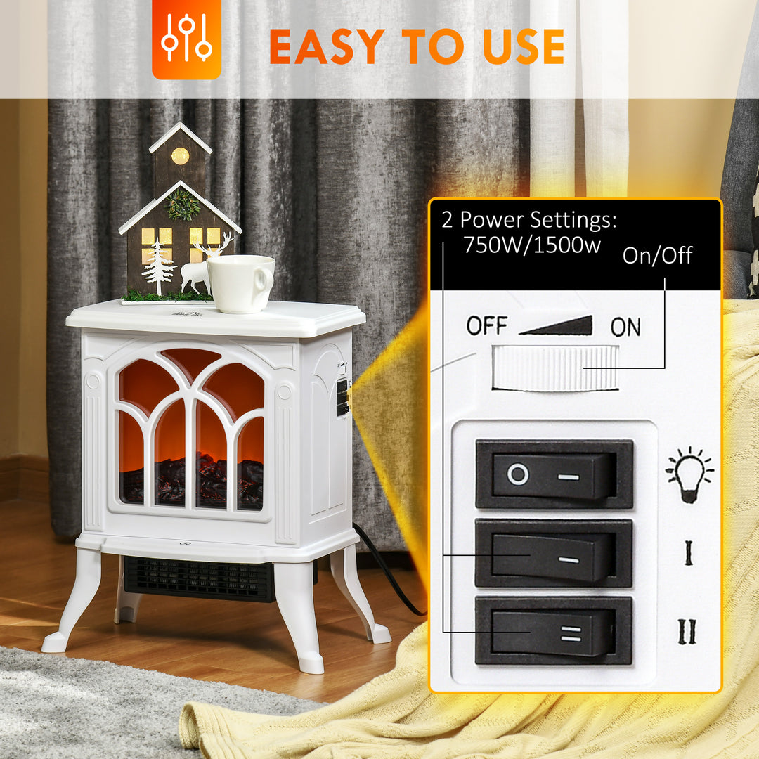 HOMCOM Electric Fireplace Heater, Freestanding Fireplace Stove with Realistic Flame, Overheat Protection, 750W/1500W, White