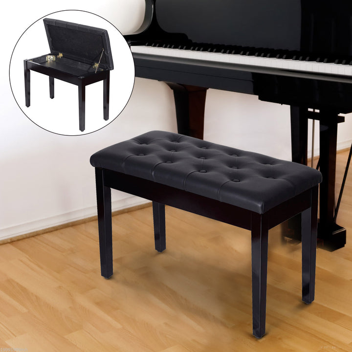 HOMCOM 30" Piano Bench with Padded Cushion and Storage, Faux Leather Keyboard Bench with Solid Wood Legs, Black