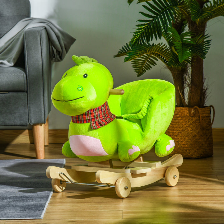 Qaba baby rocking horse Kids Interactive 2-in-1 Plush Ride-On Stroller Rocking Dinosaur With Nursery Song Rocking Horse 18+ months