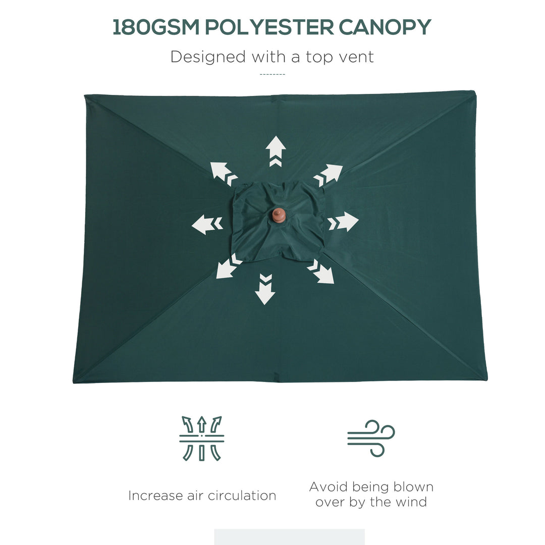 Outsunny 6.6x5ft Square Market Parasol, Wooden Patio Umbrella with Tilt Mechanism and 6 Bamboo Ribs, Garden Sunshade, Wine Red