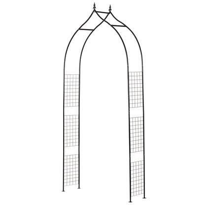 Outsunny 8FT Metal Garden Arch, Decorative Arbor Trellis for Climbing Plants, Wedding, Party, Event, Holiday, Black