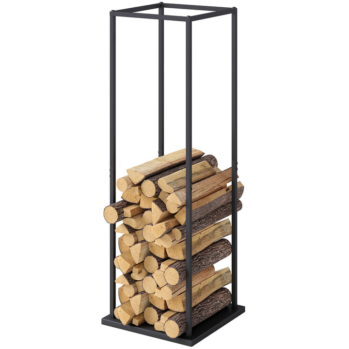 Outsunny Firewood Rack Outdoor, Heavy Duty Log Holder, Vertical Fireplace Storage Rack, 220 lbs Capacity, 13" x 13" x 43", Black