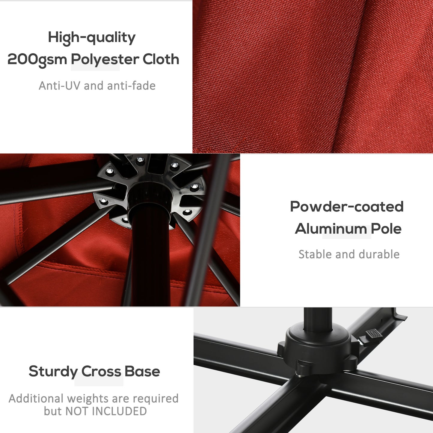 Outsunny 8' x 8' Square Patio Hanging Offset Umbrella with 360Â° Rotation, Aluminum Outdoor Cantilever Parasol with Crank & Tilt, Sun Canopy Shelter with Cross Base, Wine Red
