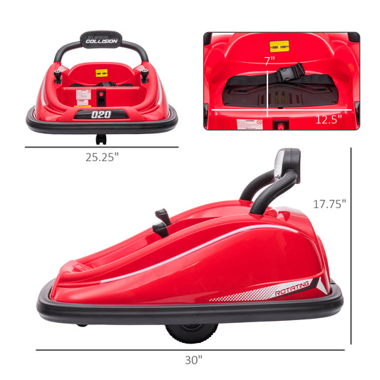 Aosom 12V Kids Bumper Car, 360Â° Rotation Electric Ride On Car, Twins Motor Battery Powered Toy, w/ Parent Remote Control, Safety Belt, Colorful LED Lights,, Red