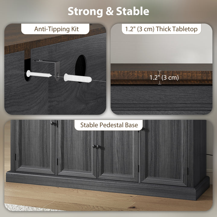 HOMCOM Farmhouse Sideboard with Charging Station and Thickened Top, 58" Buffet Cabinet with 2 Soft-Close Drawers, White