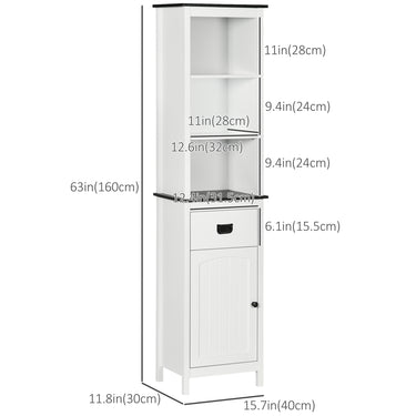 kleankin Tall Bathroom Storage Cabinet, Floor Standing Linen Cabinet with Drawer and Adjustable Shelf for Living Room, White
