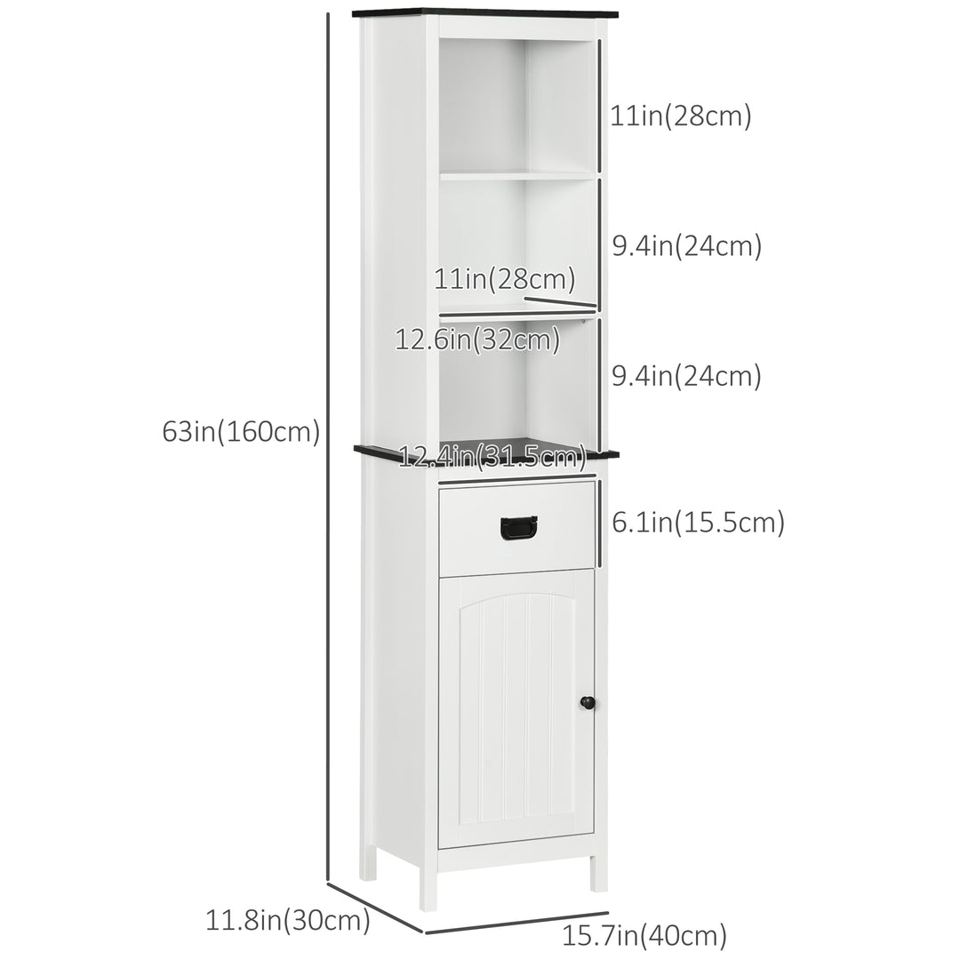 kleankin Tall Bathroom Storage Cabinet, Floor Standing Linen Cabinet with Drawer and Adjustable Shelf for Living Room, White