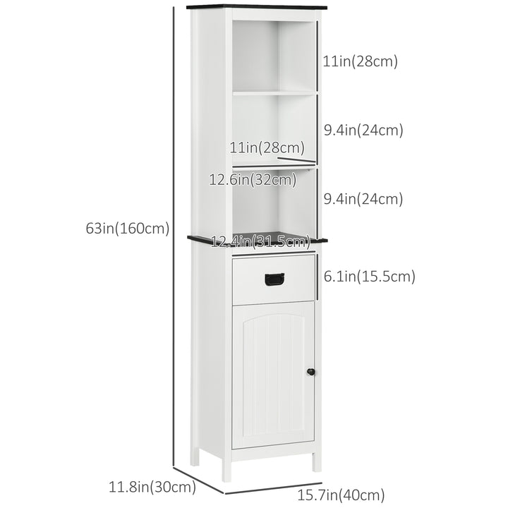 kleankin Tall Bathroom Storage Cabinet, Floor Standing Linen Cabinet with Drawer and Adjustable Shelf for Living Room, White