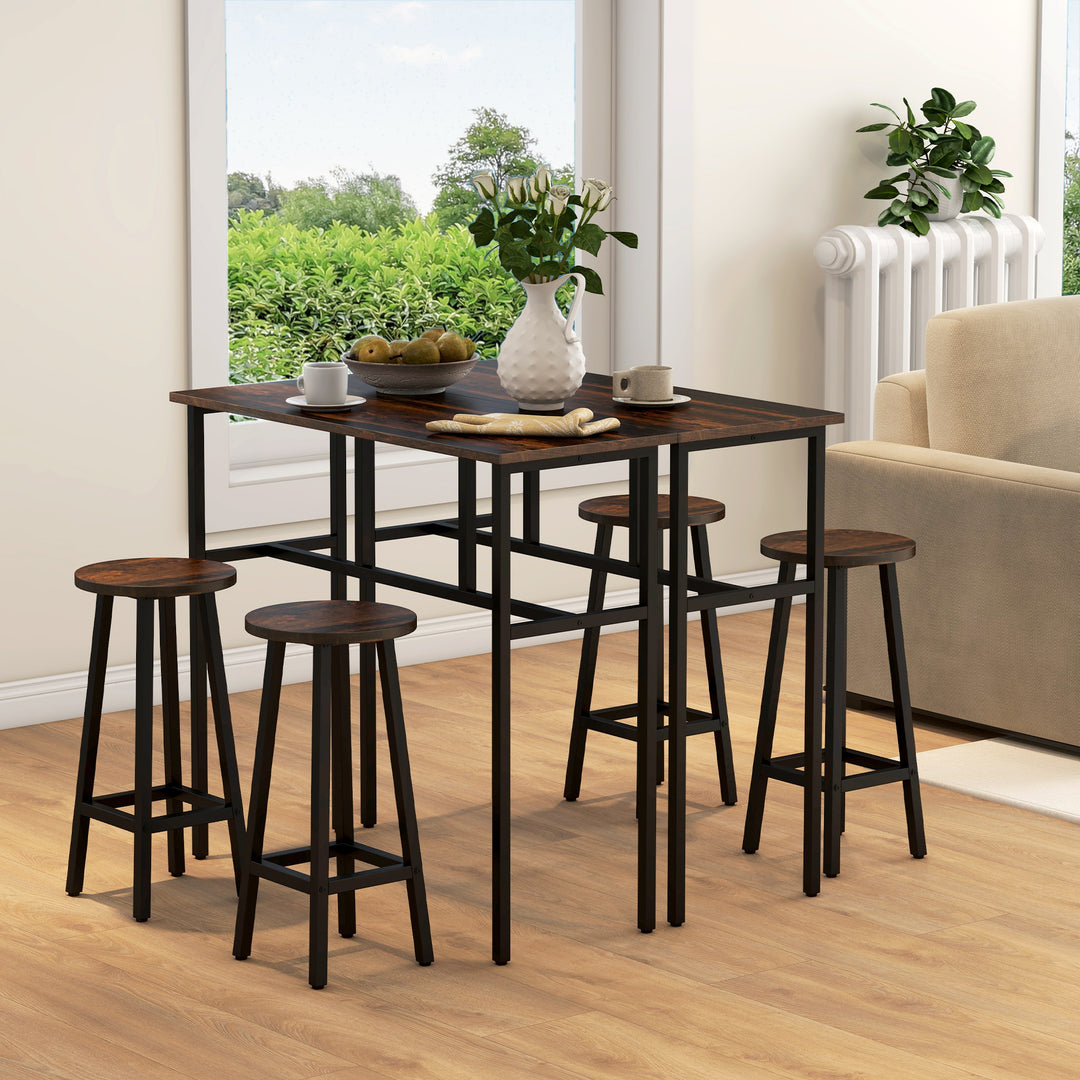 HOMCOM Bar Table Set of 6, Bar Table and Stools for 4, 2 Breakfast Tables and 4 Stools for Living Room, Dining Room, Grey