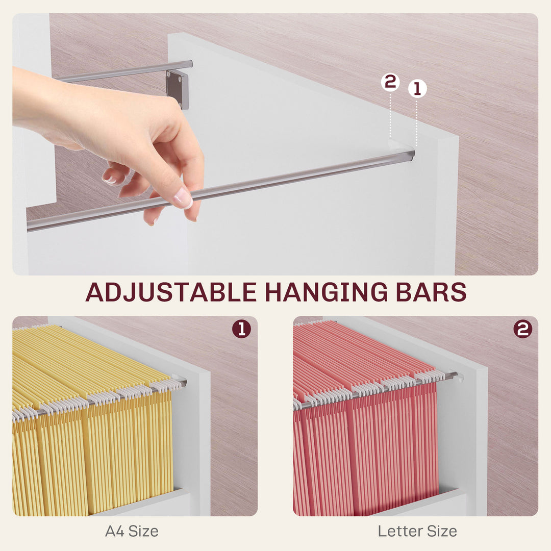 HOMCOM 2-Drawer Small Filing Cabinet Lockable Home Office Storage Cabinet with Adjustable Hanging Bars for A4 Letter Black