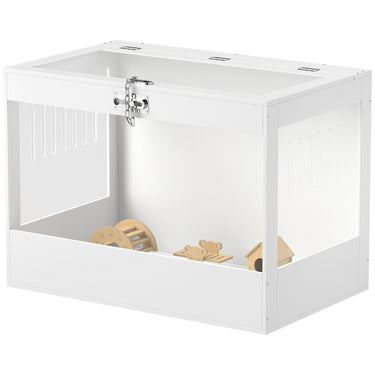 PawHut 31.5"L Hamster Cage with Openable Top, Hut, Seesaw, Ladder for Dwarf Hamster, Gerbil, White