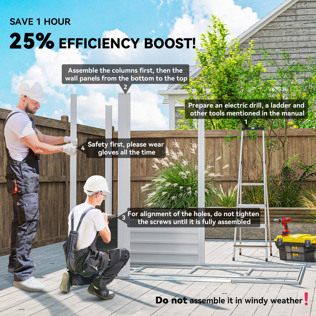 Outsunny 7' x 4' Outdoor Storage Shed, Metal Garden Shed with Lockable Doors and Gloves for Backyard, Garden, Patio, Dark Grey