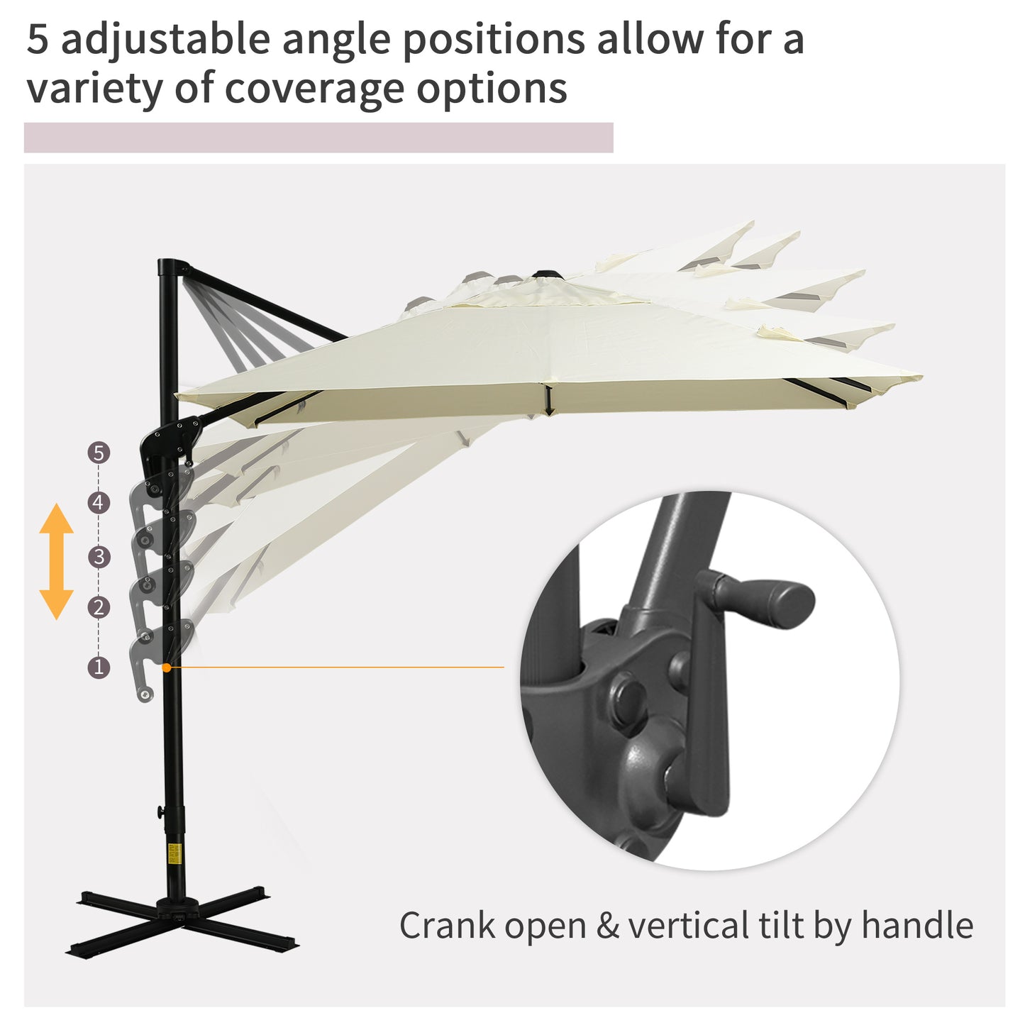 Outsunny 8'x8' Square Patio Hanging Offset Umbrella, Outdoor Cantilever Parasol w/ Cross Base, Cream White
