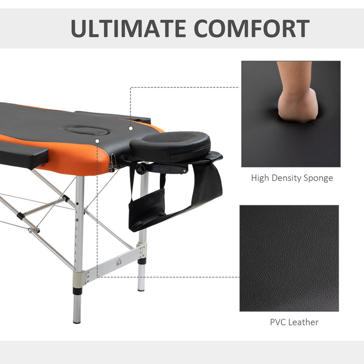 HOMCOM 85" 3 Section Foldable Massage Table Professional Salon SPA Facial Couch Bed (Black/Orange)