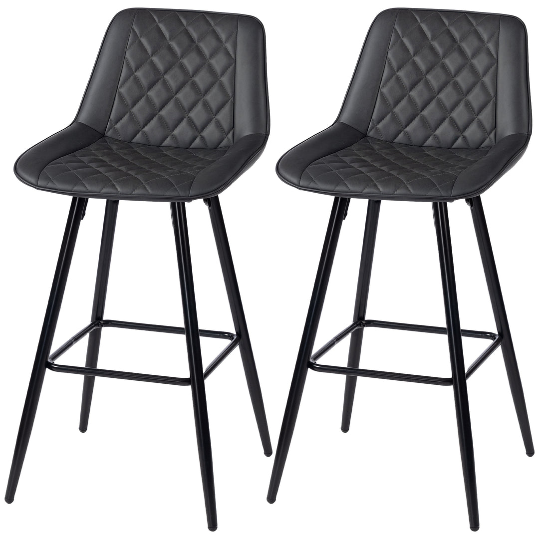 HOMCOM PU Leather Counter Height Bar Chairs Set of 2, 27.75" Bar Stools with Metal Legs for Dining Area, Kitchen Island, Brown