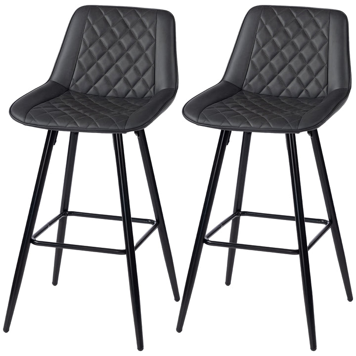 HOMCOM PU Leather Counter Height Bar Chairs Set of 2, 27.75" Bar Stools with Metal Legs for Dining Area, Kitchen Island, Brown
