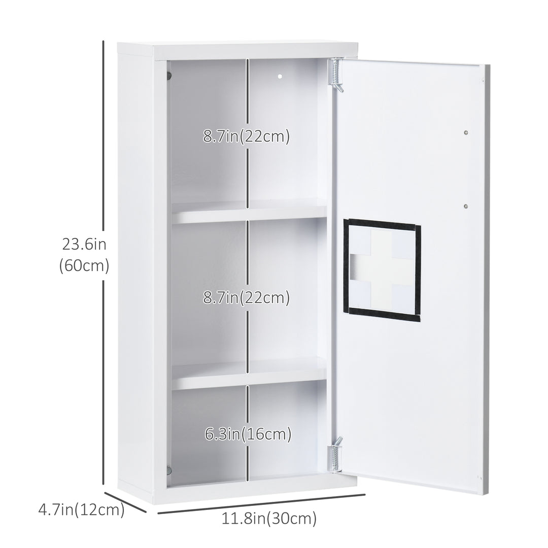kleankin Wall Mount Medicine Cabinet Bathroom Cabinet with 2 Shelves, Steel Frame and Magnetic Door, White