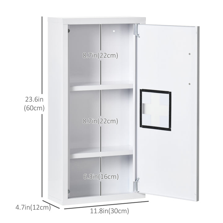 kleankin Wall Mount Medicine Cabinet Bathroom Cabinet with 2 Shelves, Steel Frame and Magnetic Door, White
