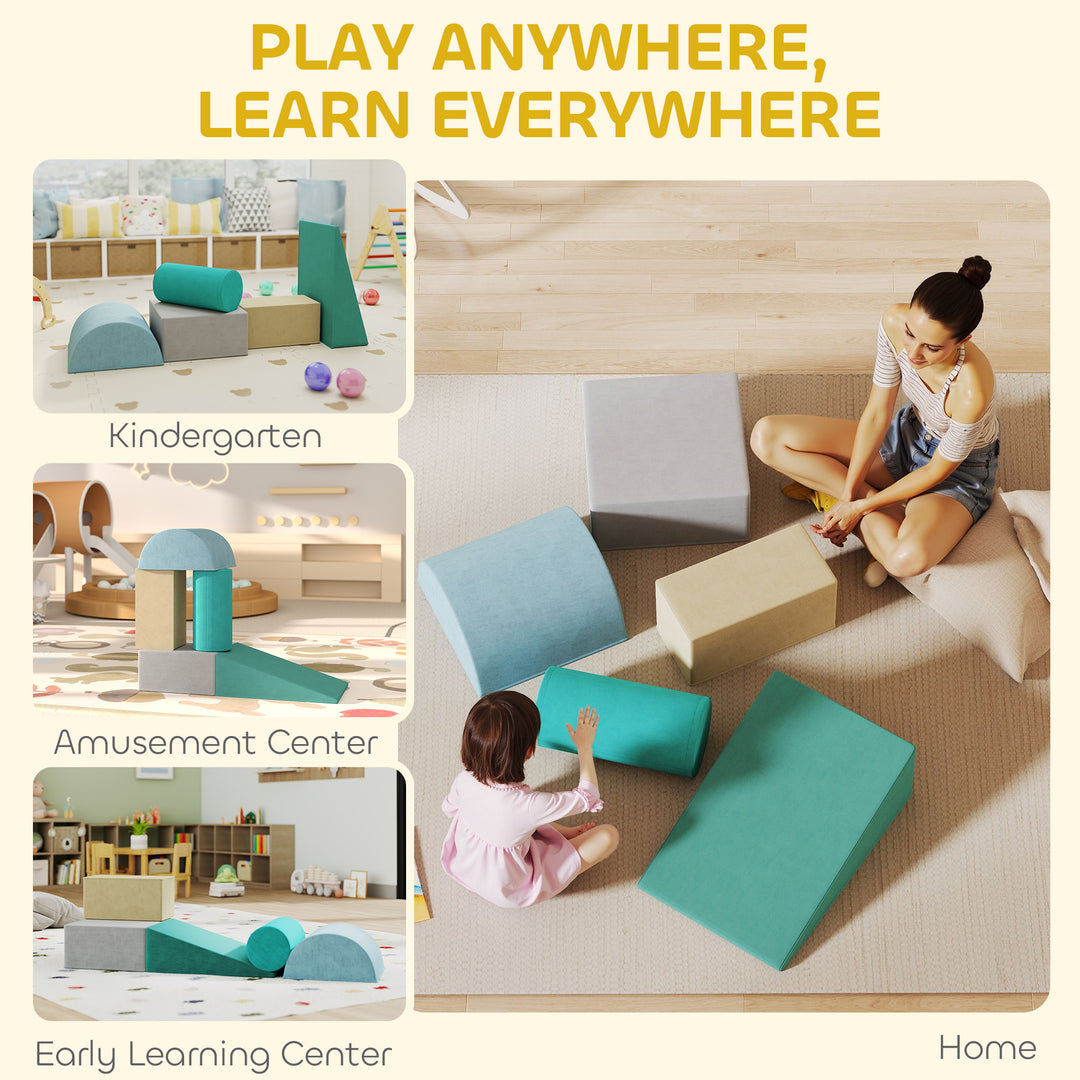 Qaba Climbing Toys for Toddlers with Removable Cover, Indoor Activity Play Set for Crawling, Sliding, Blue/Green