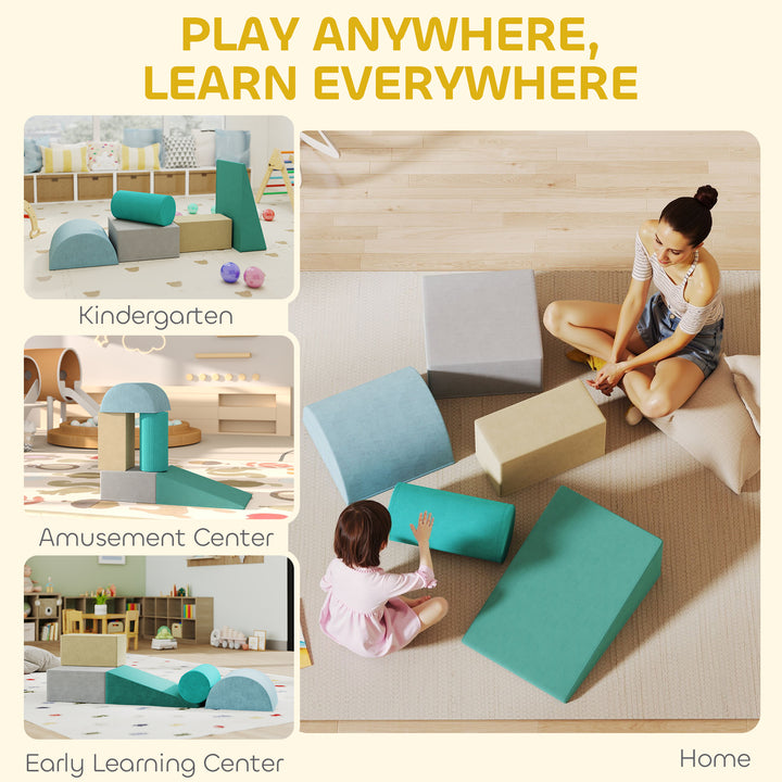 Qaba Climbing Toys for Toddlers with Removable Cover, Indoor Activity Play Set for Crawling, Sliding, Blue/Green