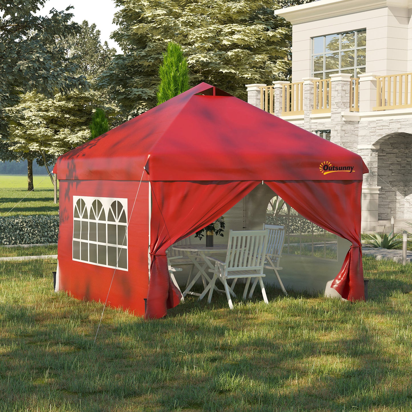 Outsunny 10' x 10' Pop Up Canopy Tent, Instant Sun Shelter, Tents for Parties, with Wheeled Carry Bag, Blue